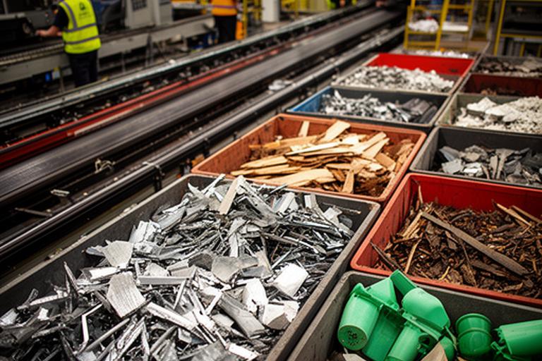 Separated industrial by-products prepared for reuse beside a busy UK production line