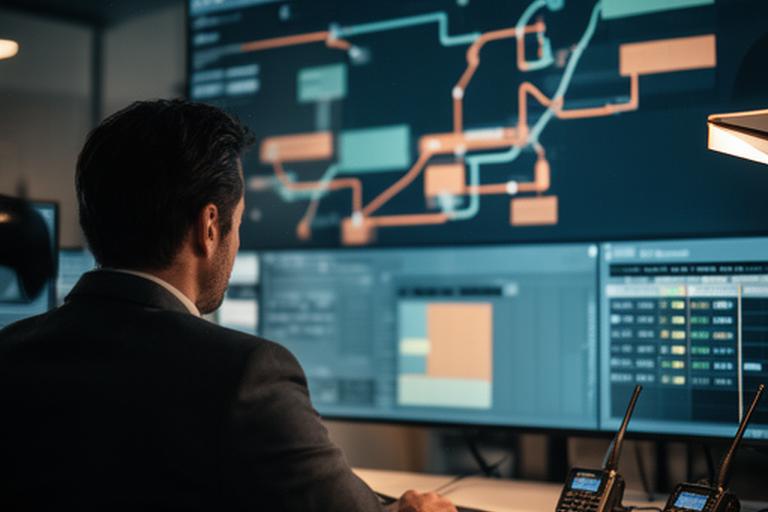 Logistics planner mapping delivery routes and workforce schedules on a large operations screen