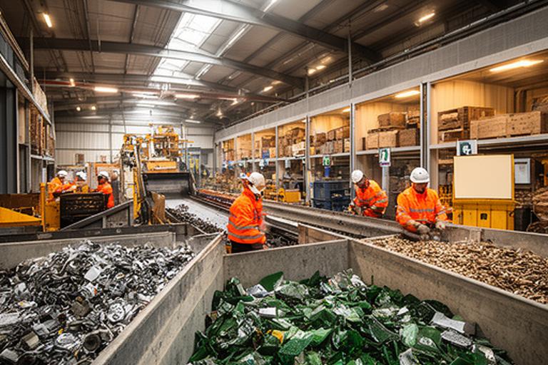 Material recovery facility sorting reusable industrial components into labelled bays