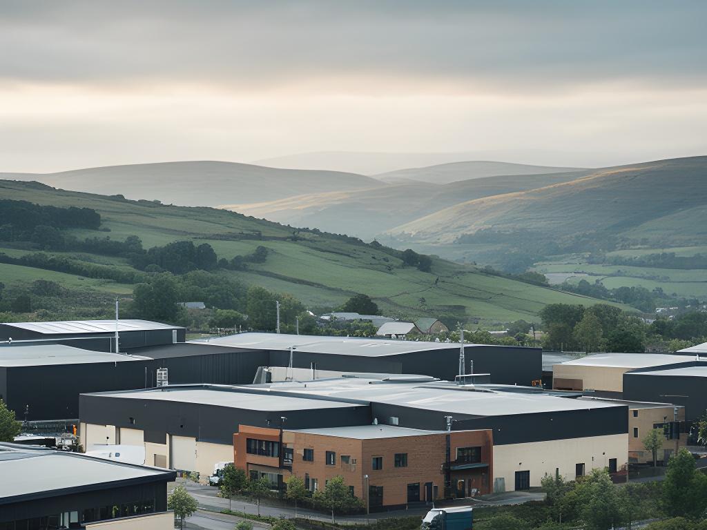 Modern Calderdale industrial estate with hills visible beyond the business facilities