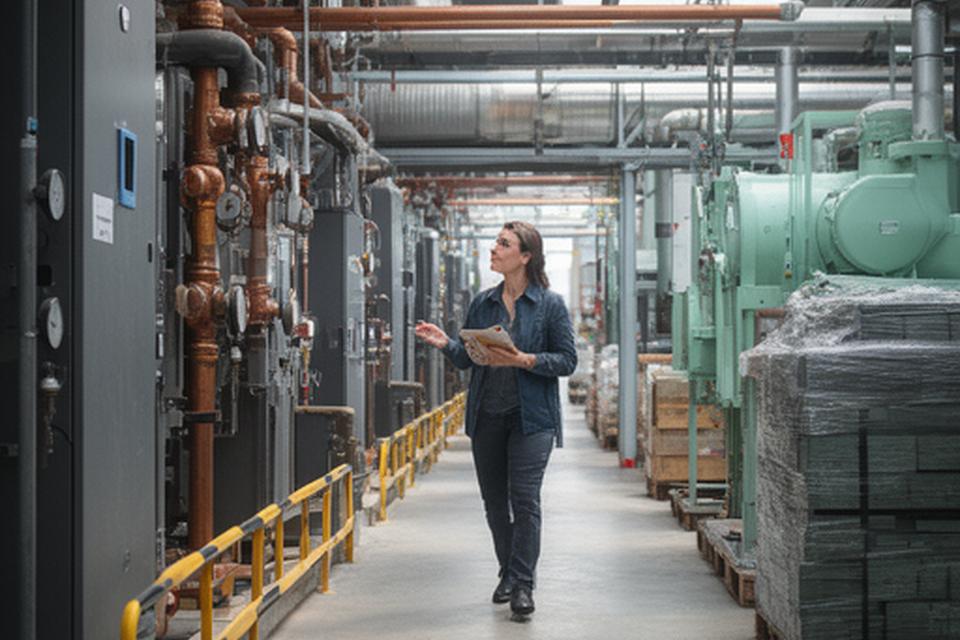 Consultant walking through a commercial site while checking resource use points