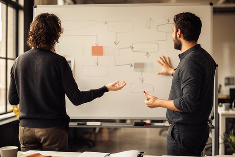 Two Calderdale consultants mapping material use on a whiteboard during a team workshop